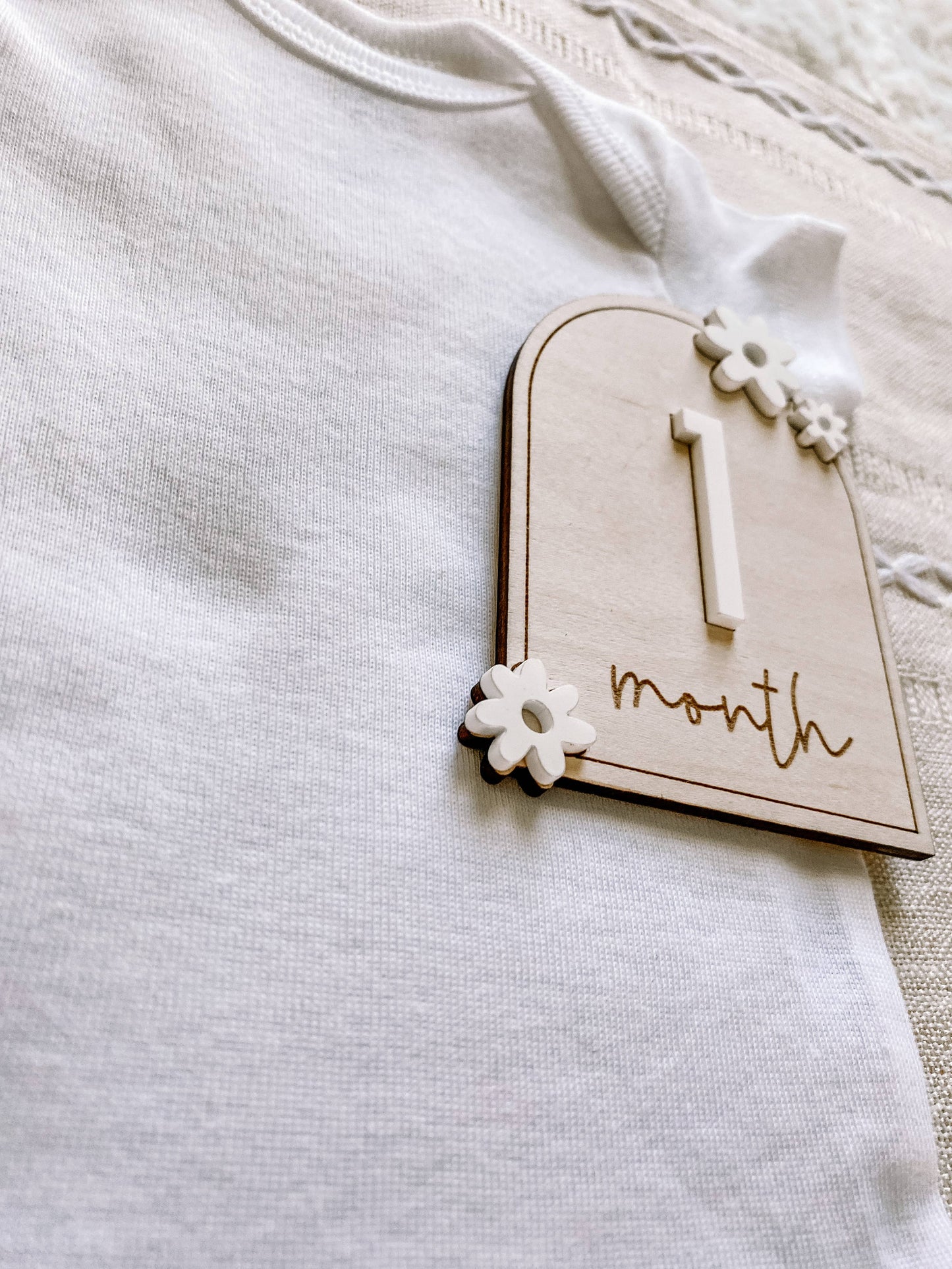 Wooden Monthly Milestone Set - Daisy: 12 Months + Hello World (13 pc) / Ivory