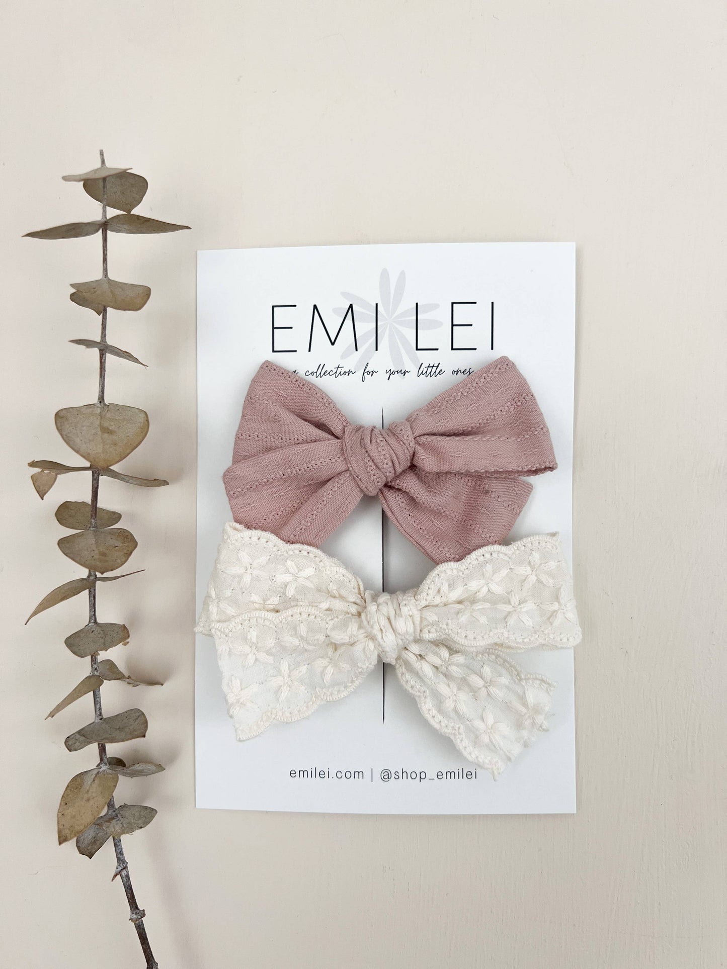 Alligator Clip Bow Set - Textured Mauve & Linen Lace