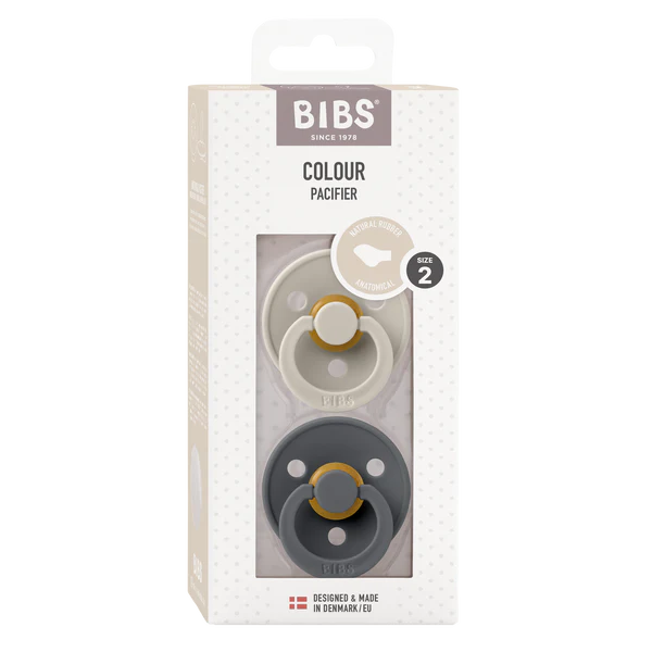 BIBS Pacifier Original COLOUR Latex 2 PK - Anatomical Sand & Iron