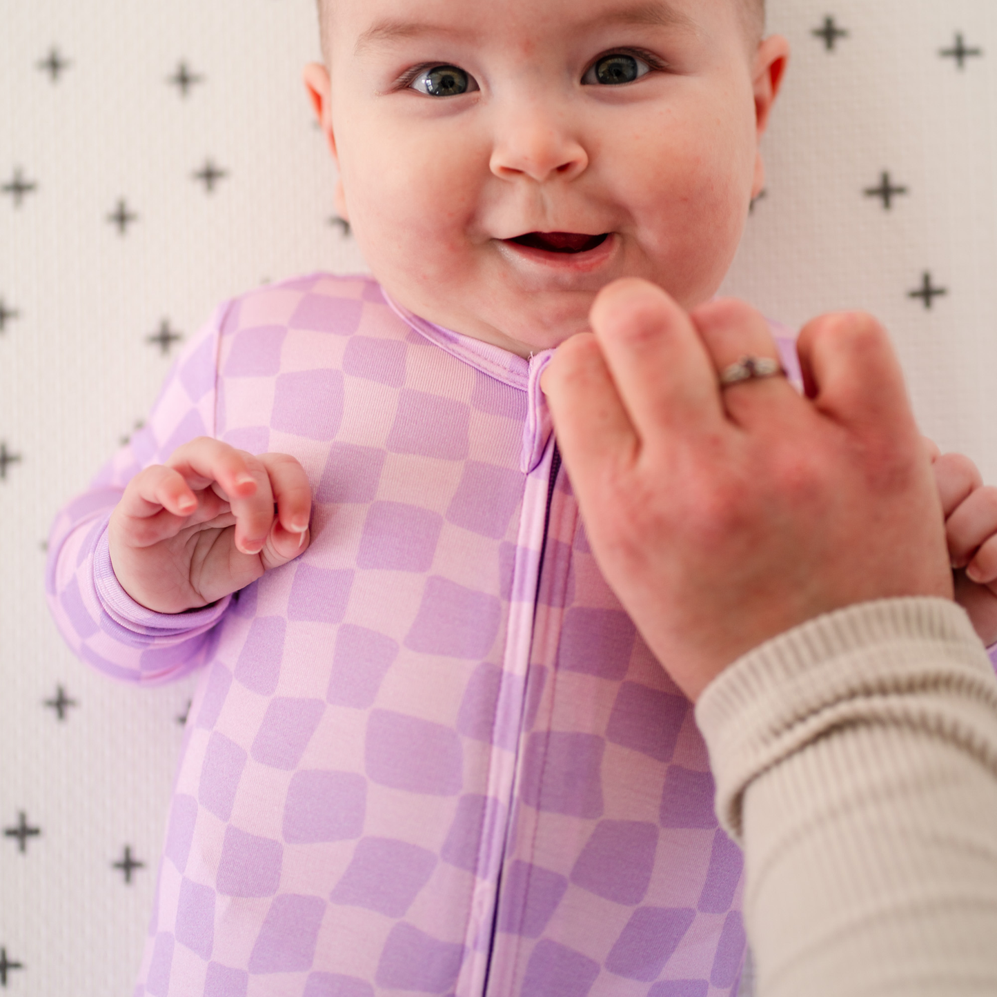 Bamboo Footed Sleepers | Cruise Collection: Wavy Checks - Purple / 3-6M