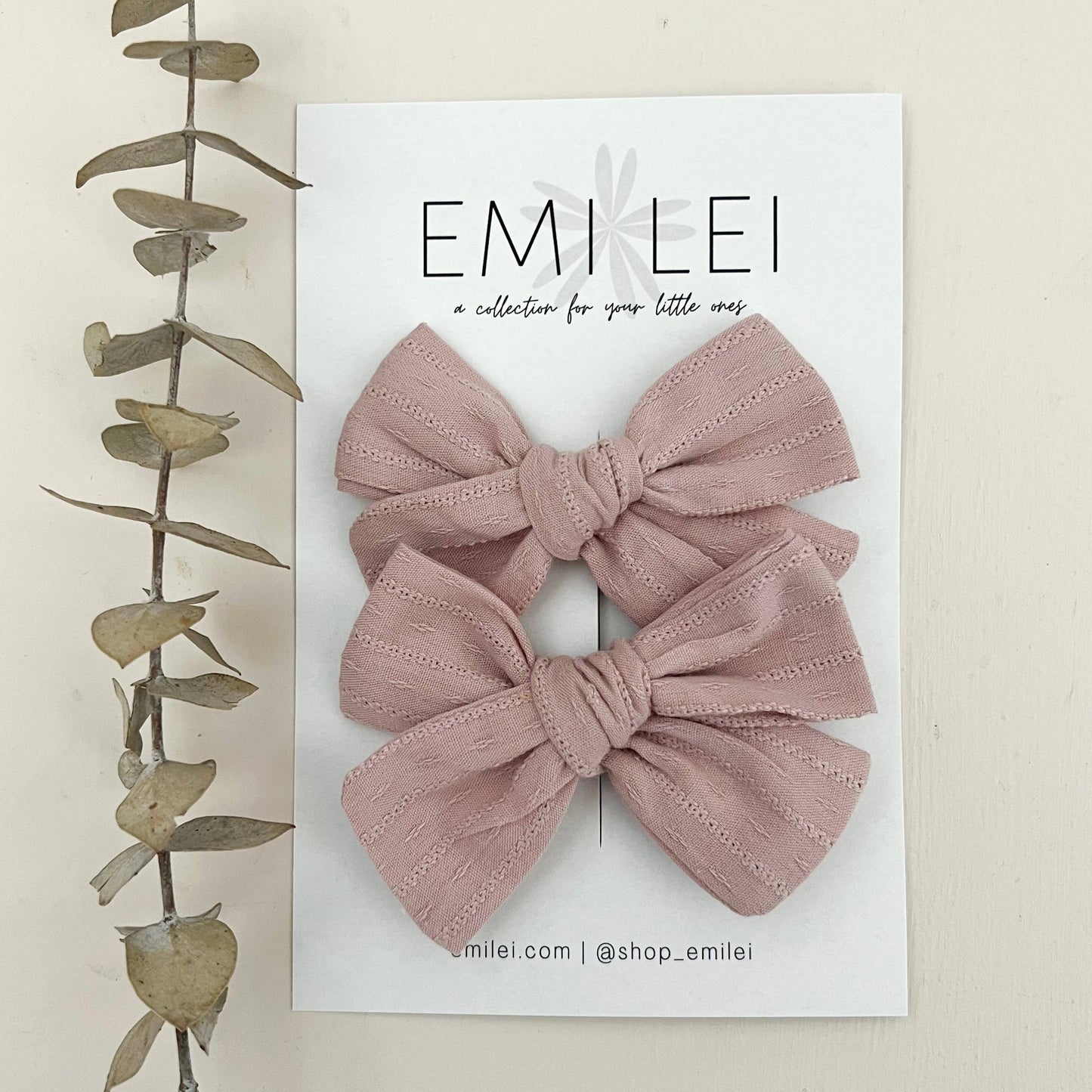 Pigtail Bow Clip Set - Textured Mauve