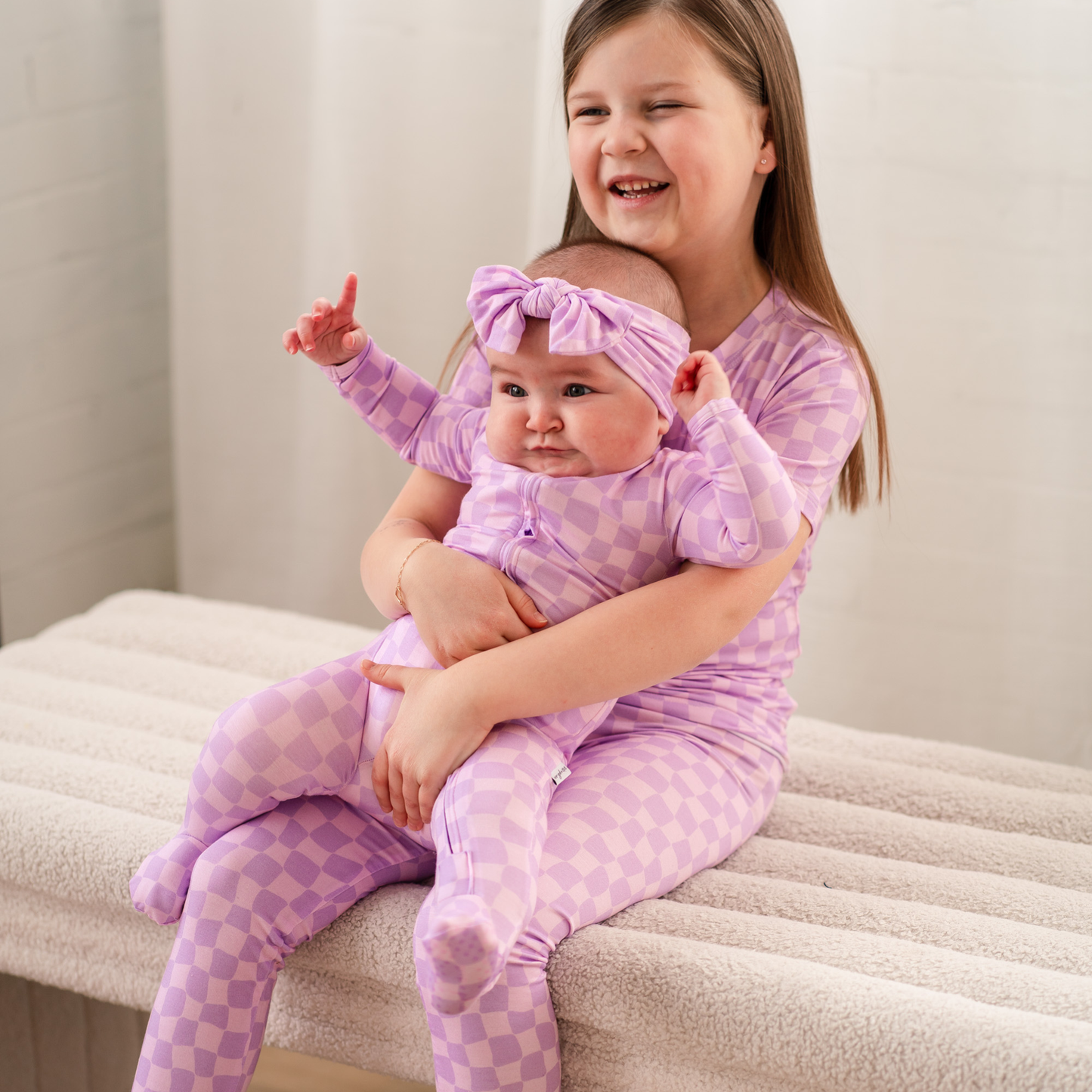 Bamboo Footed Sleepers | Cruise Collection: Wavy Checks - Purple / 3-6M