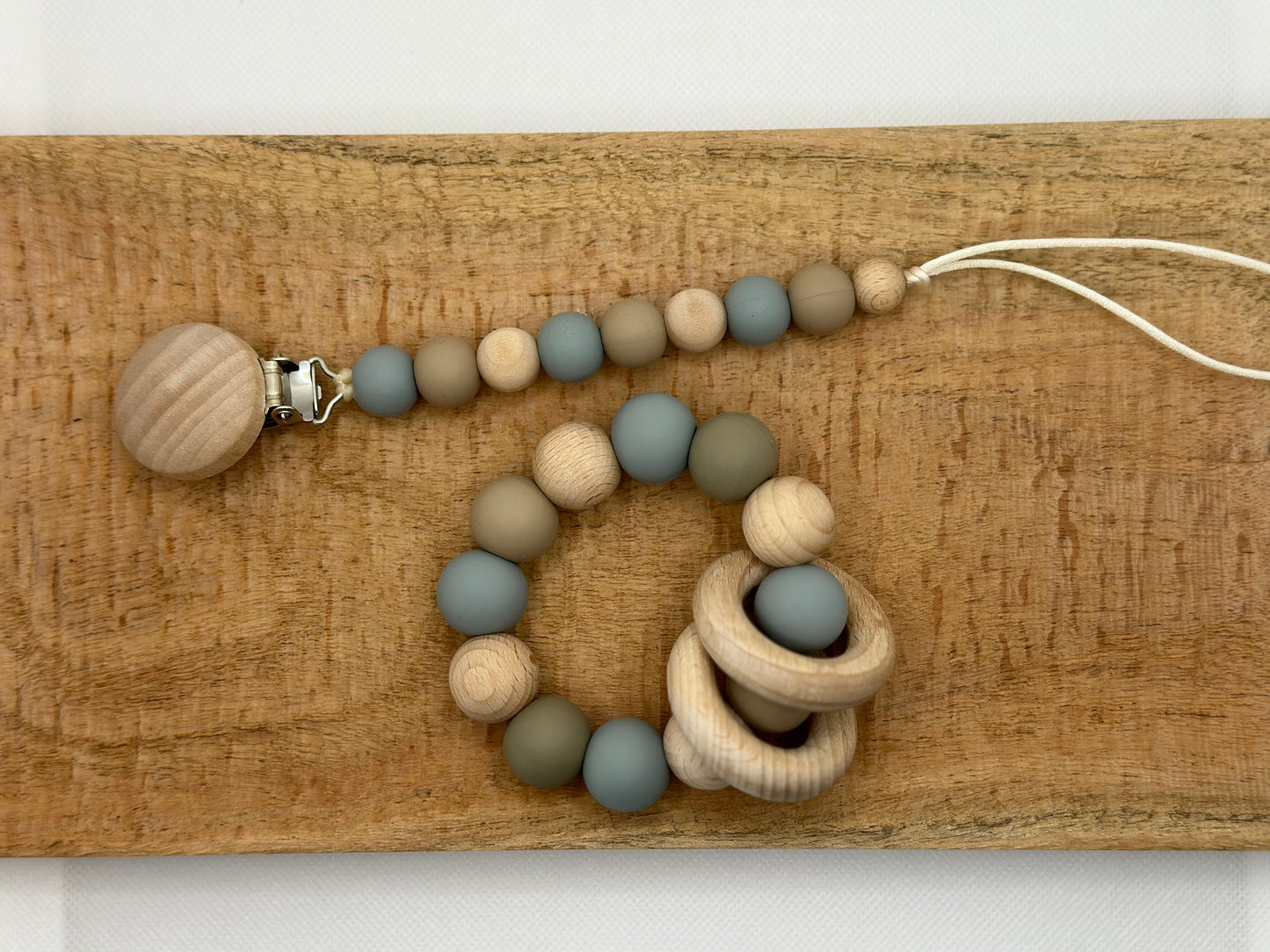 Pacifier Clip / Teether Set - Dusky Blue