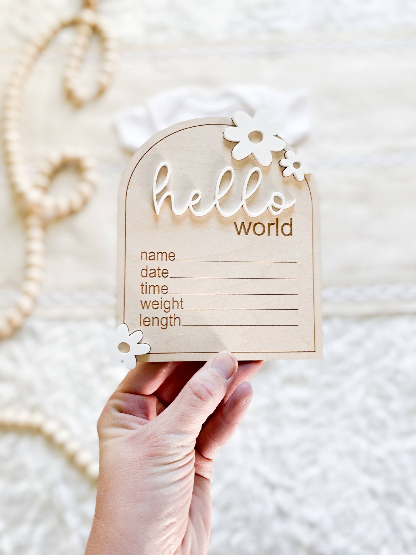 Wooden Monthly Milestone Set - Daisy: 12 Months + Hello World (13 pc) / Ivory
