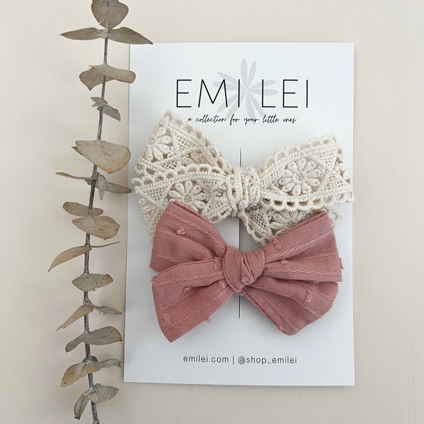 Alligator Clip Bow Set - Cream Lace/Pink