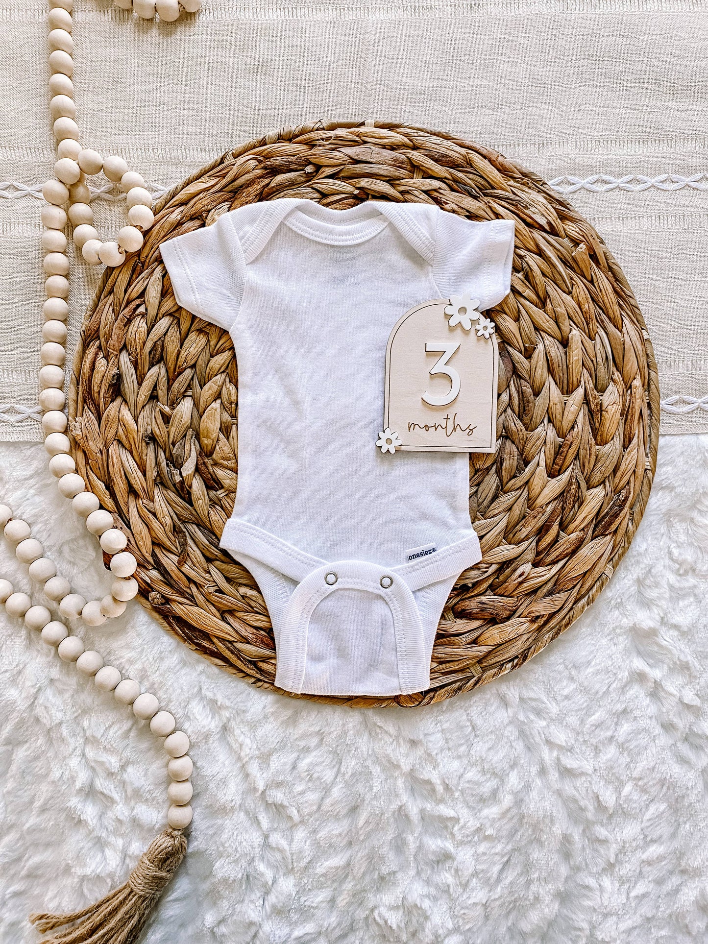 Wooden Monthly Milestone Set - Daisy: 12 Months + Hello World (13 pc) / Ivory