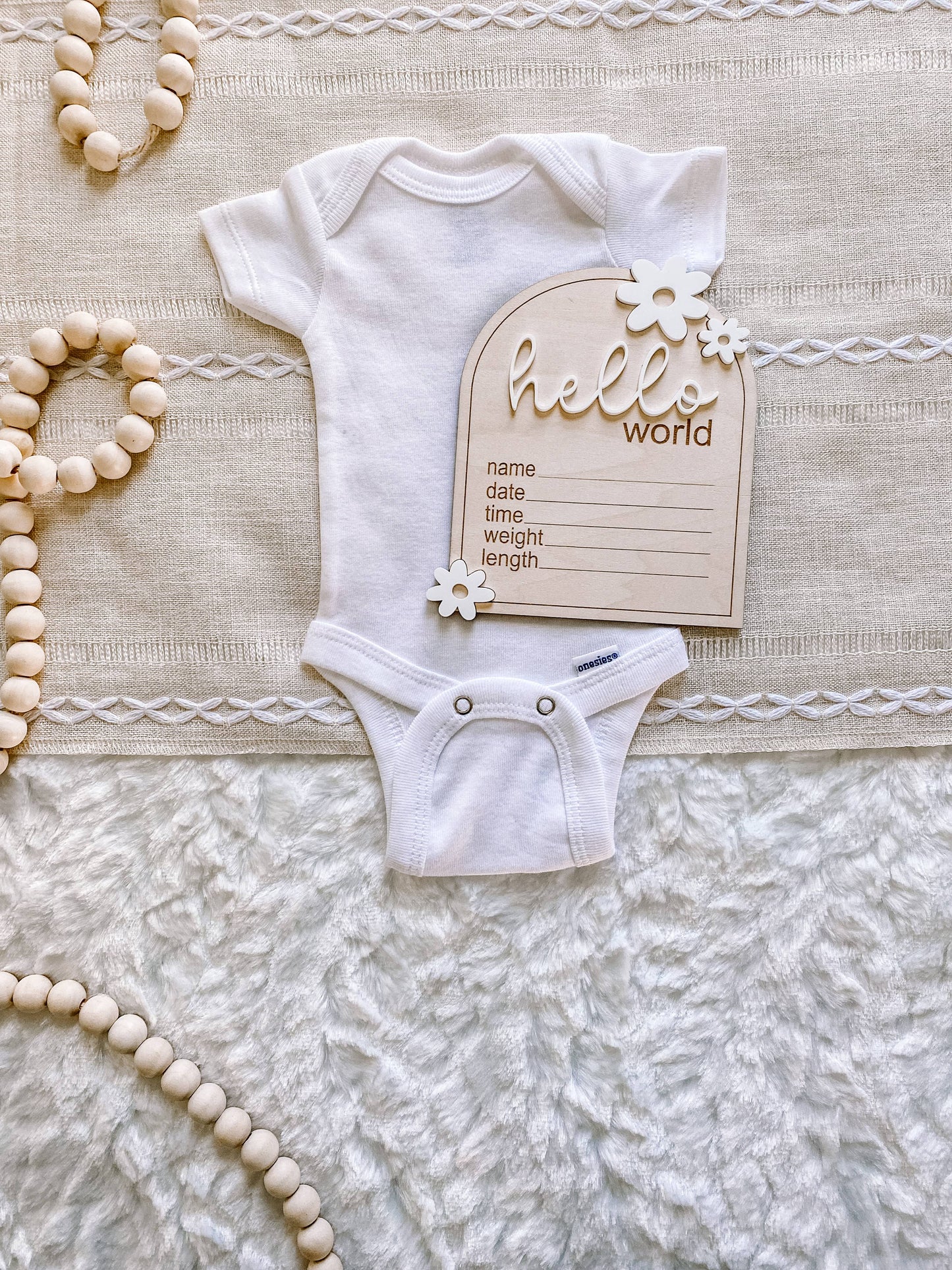 Wooden Monthly Milestone Set - Daisy: 12 Months + Hello World (13 pc) / Ivory