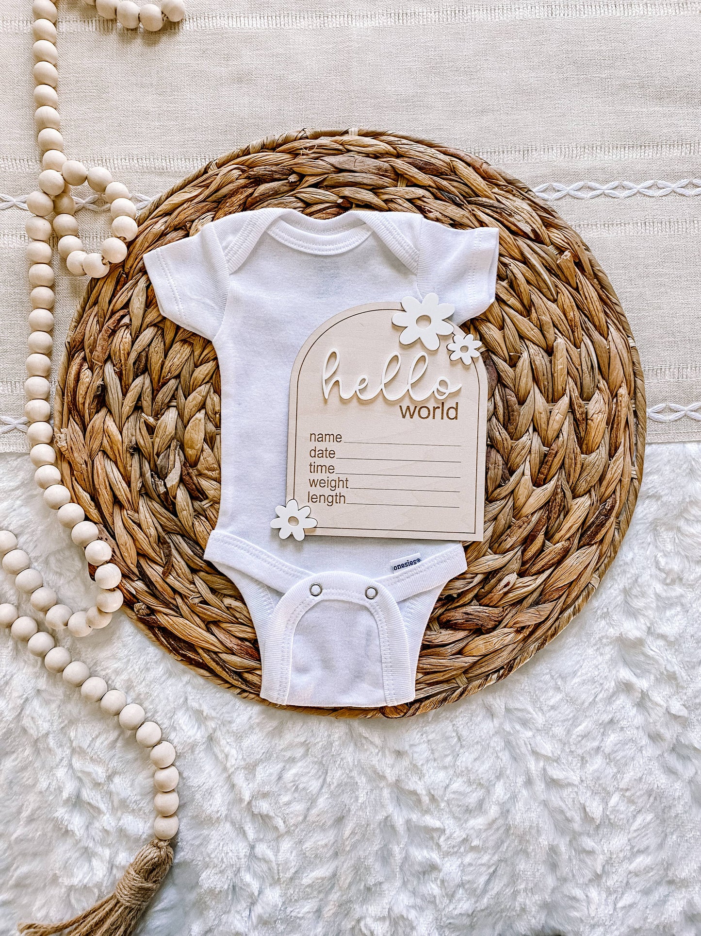 Wooden Monthly Milestone Set - Daisy: 12 Months + Hello World (13 pc) / Ivory