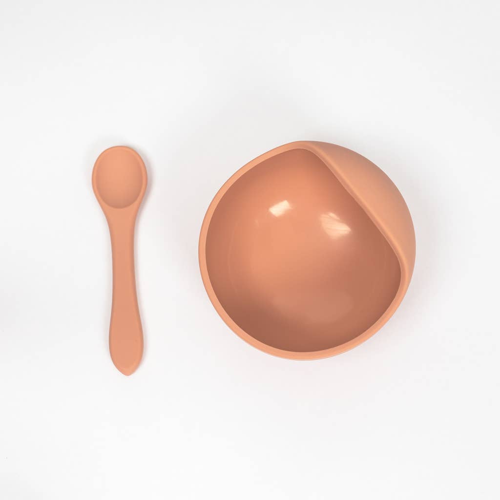 Terracotta Silicone Suction Bowl and Spoon Set