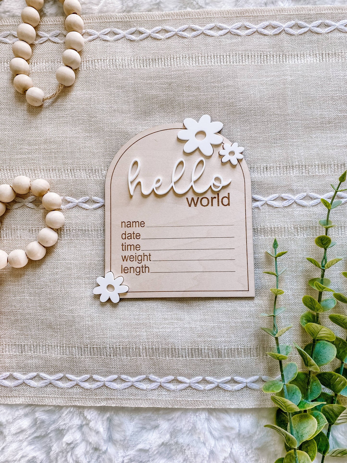 Wooden Monthly Milestone Set - Daisy: 12 Months + Hello World (13 pc) / Ivory