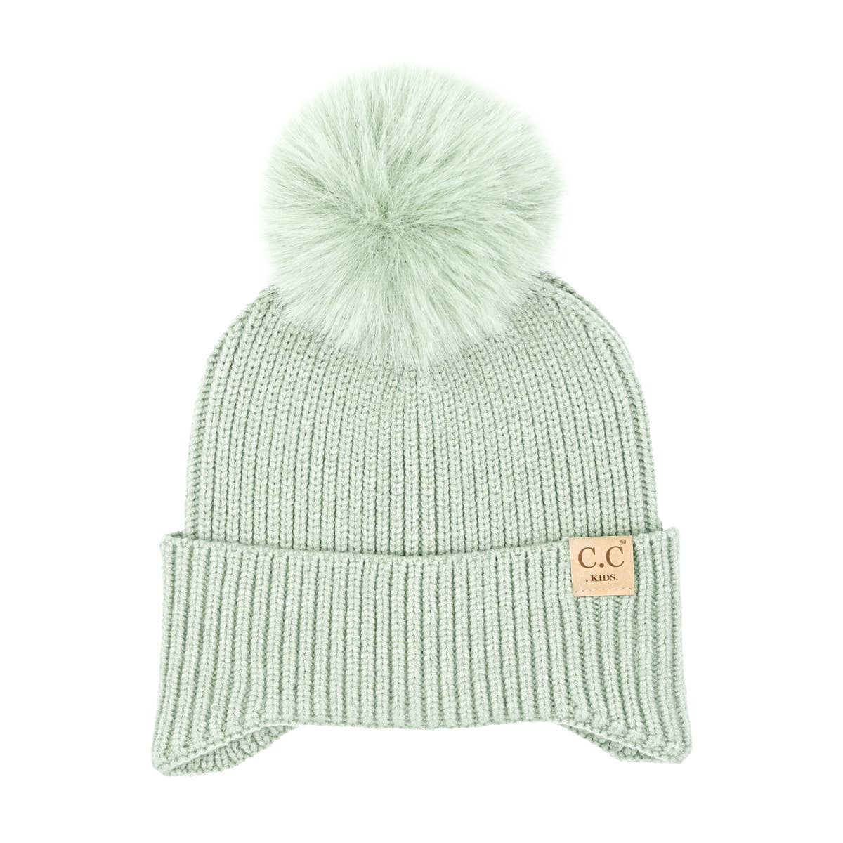 KIDS C.C Double Pom Beanie with Ear Flaps: Lavender