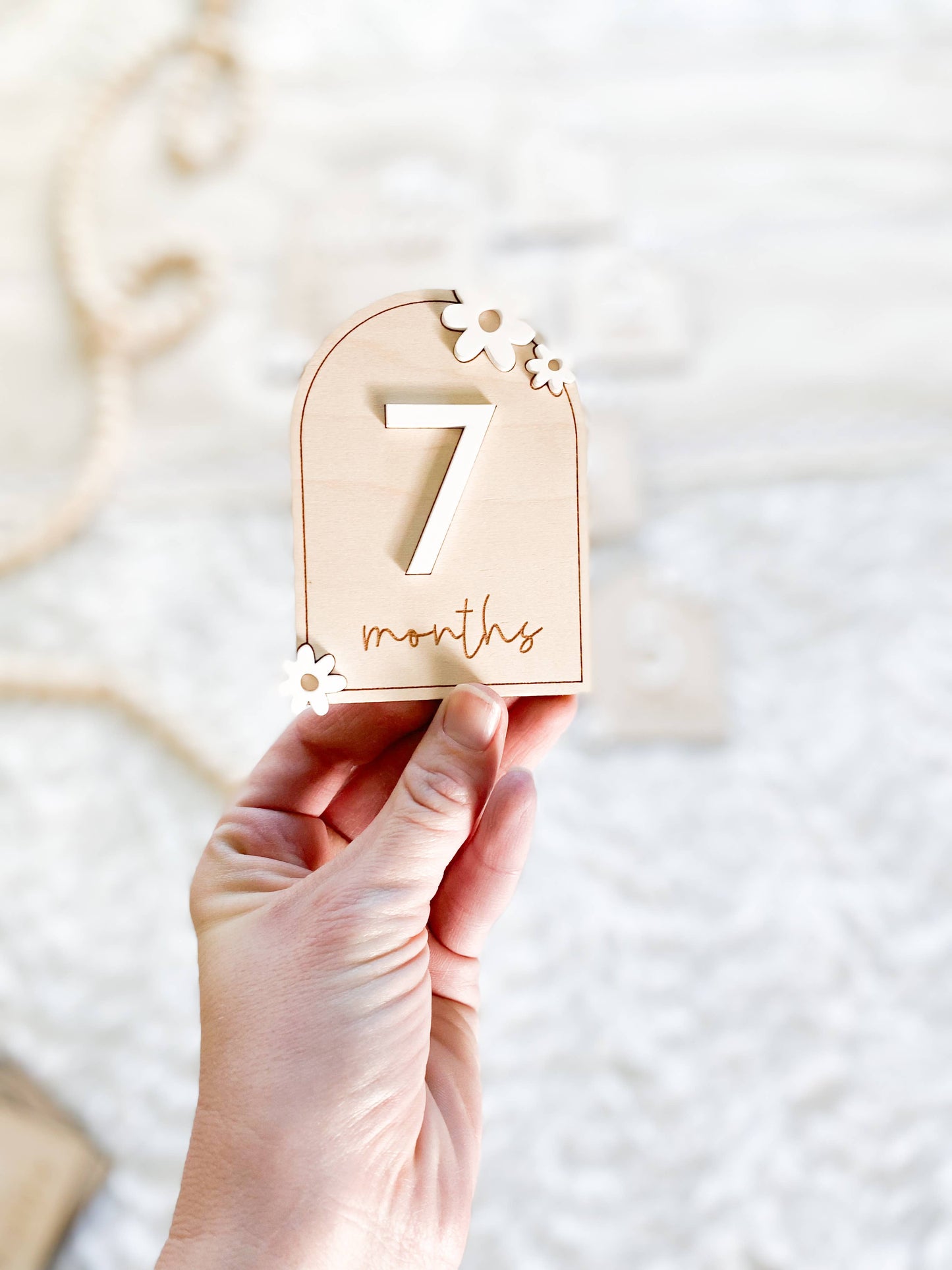 Wooden Monthly Milestone Set - Daisy: 12 Months + Hello World (13 pc) / Ivory