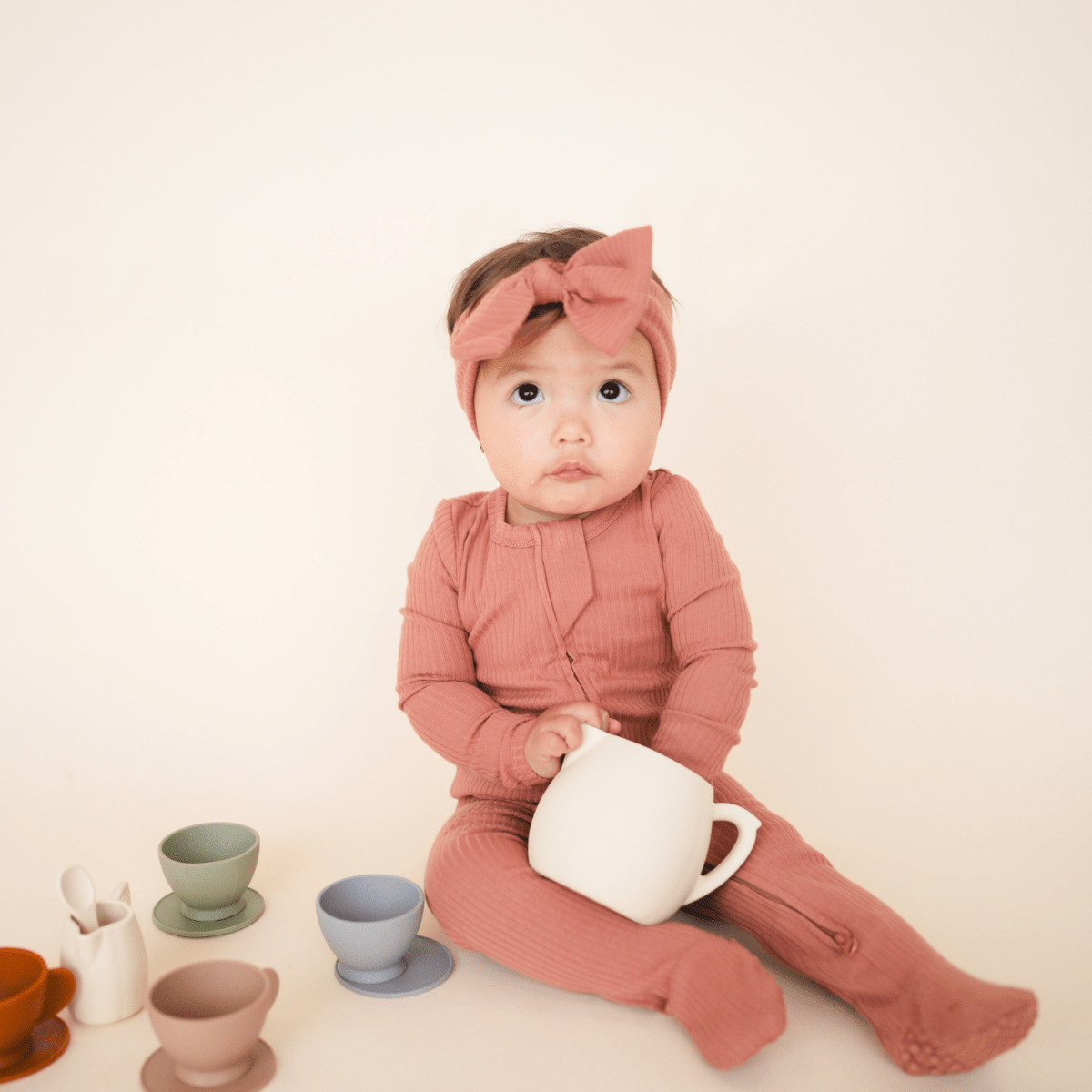 Organic Ribbed Cotton Knot Bow: 0-6M