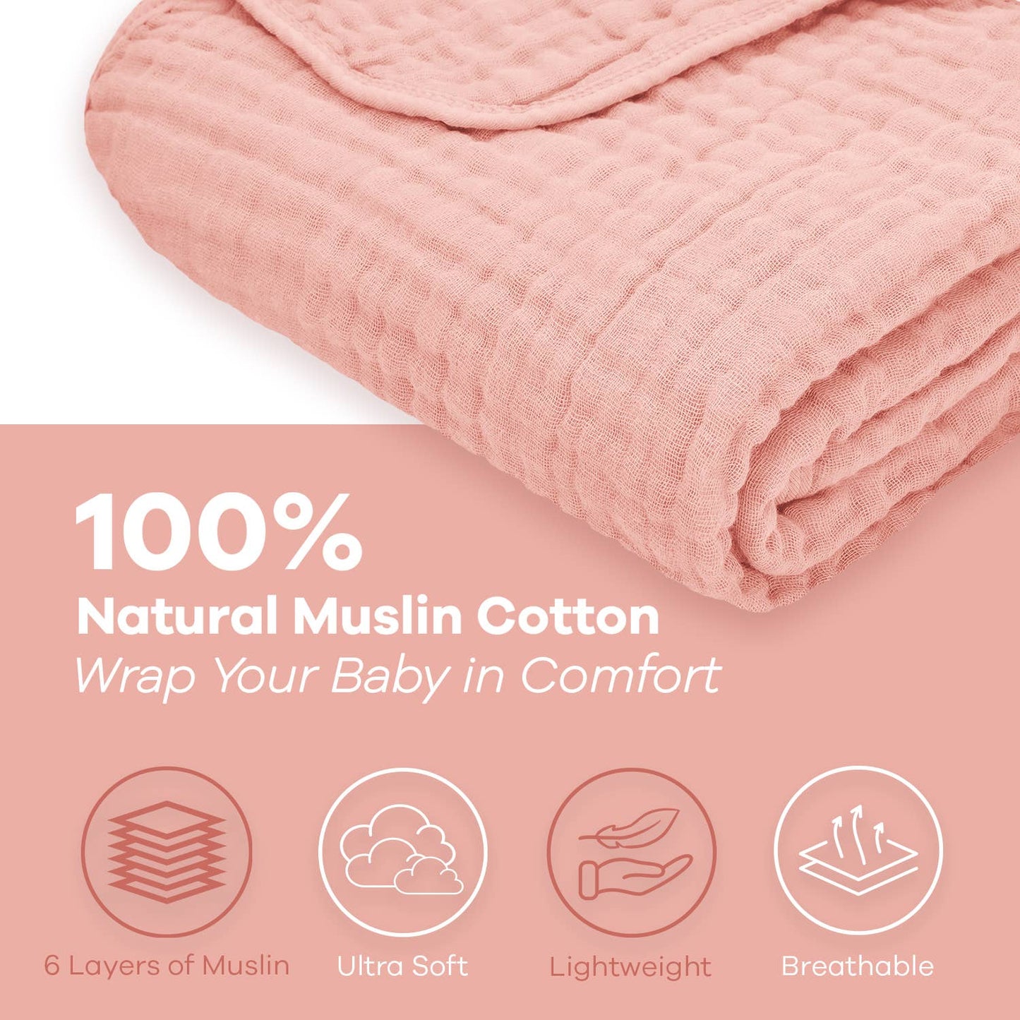 Baby Muslin Cotton Blankets by Comfy Cubs: Blush