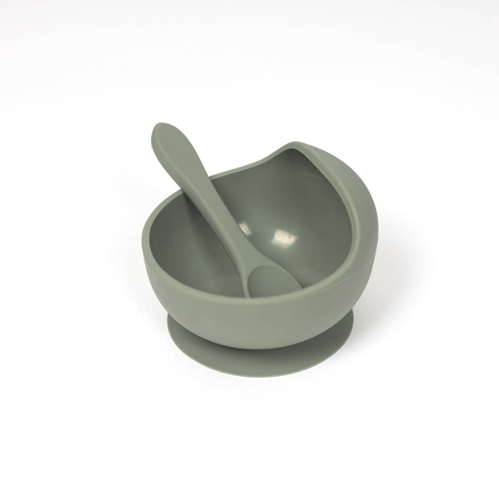 Sage Green Silicone Suction Bowl and Spoon Set