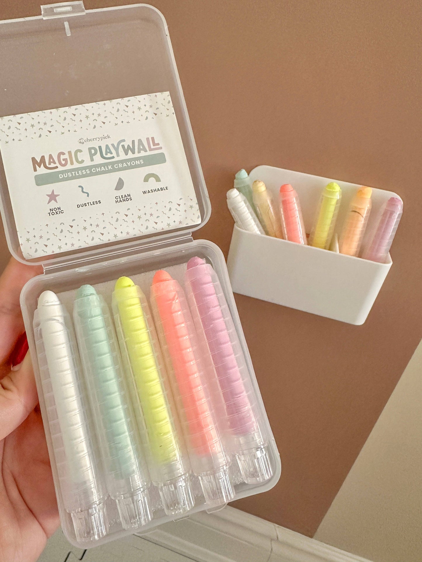 Dustless Chalk Crayons + Magnetic Holder Bundle for Magic Playwall: White