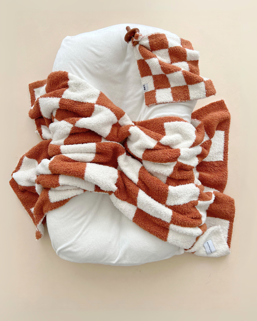 Checkered Plush Baby Lovey | Copper