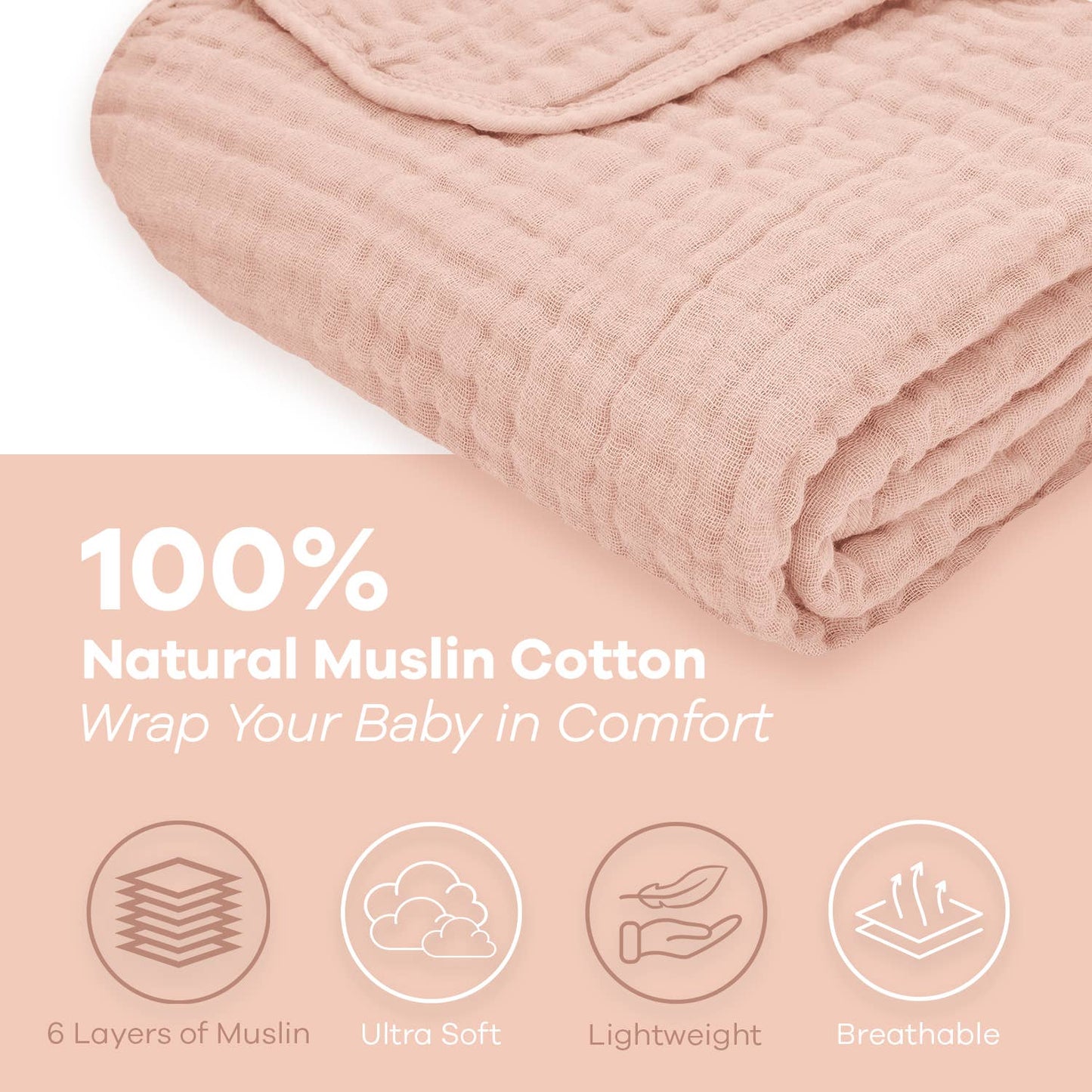 Baby Muslin Cotton Blankets by Comfy Cubs: Blush