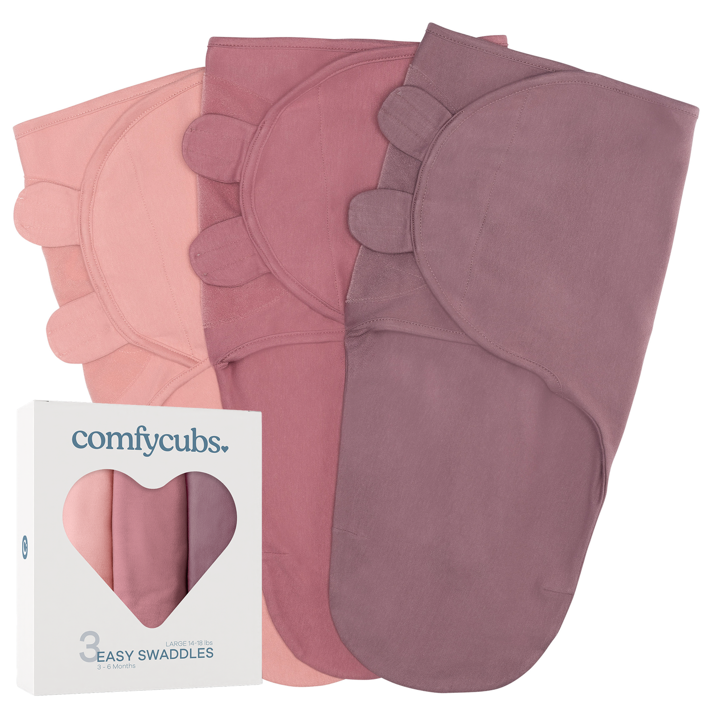 Baby Easy Swaddle Blankets - Pack of 3 by Comfy Cubs: Blush/Mauve/Mulberry / Small (0-3 Months)