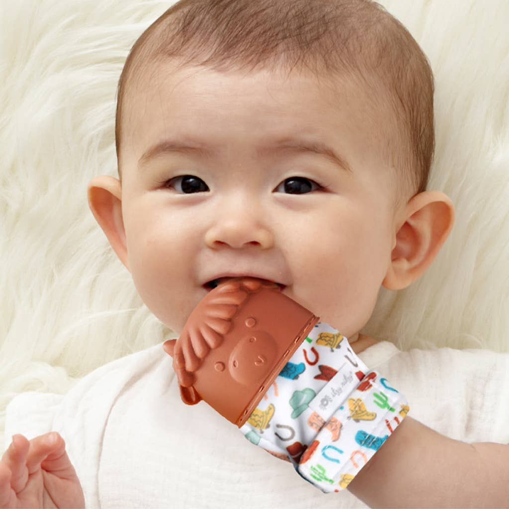Itzy Mitt™ Silicone Teething Mitts: Highland Cow