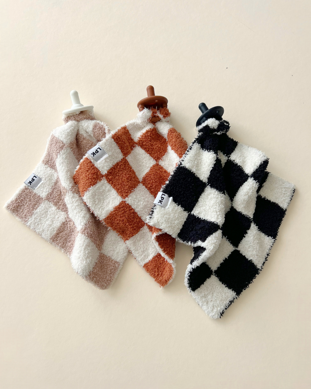 Checkered Plush Baby Lovey | Copper