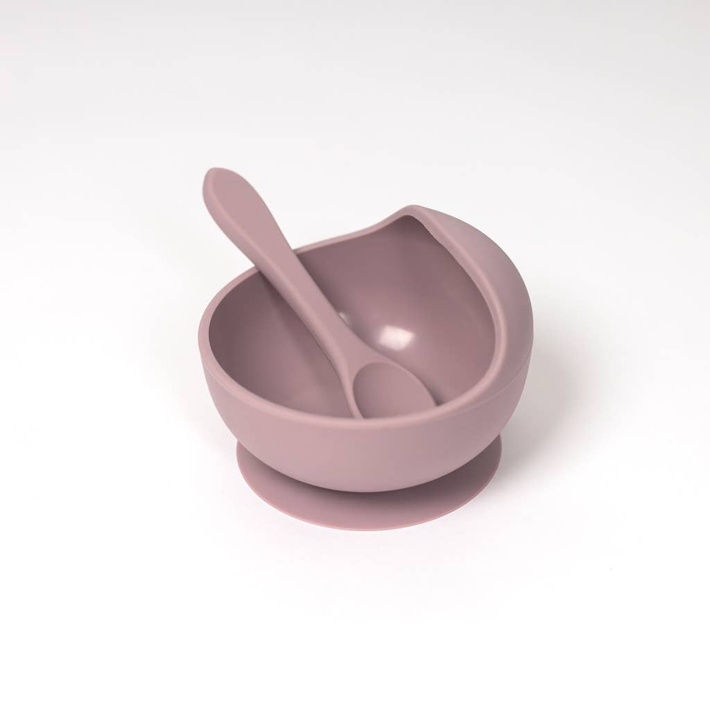 Pale Mauve Silicone Suction Bowl and Spoon Set