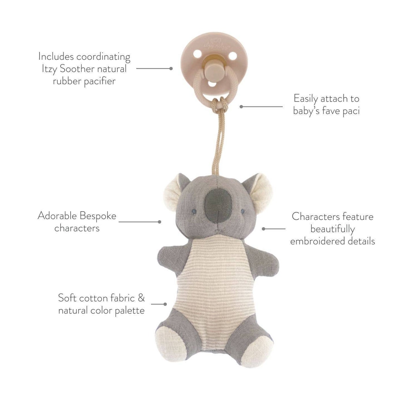 *New* Bitzy Pal Natural Rubber Pacifier & Plush: Bear