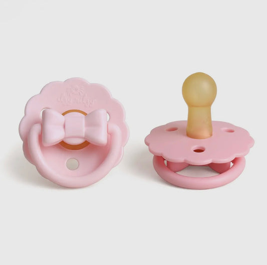 *New* Itzy Soother™ Natural Rubber Paci Sets: Pink Bow 6-18 M
