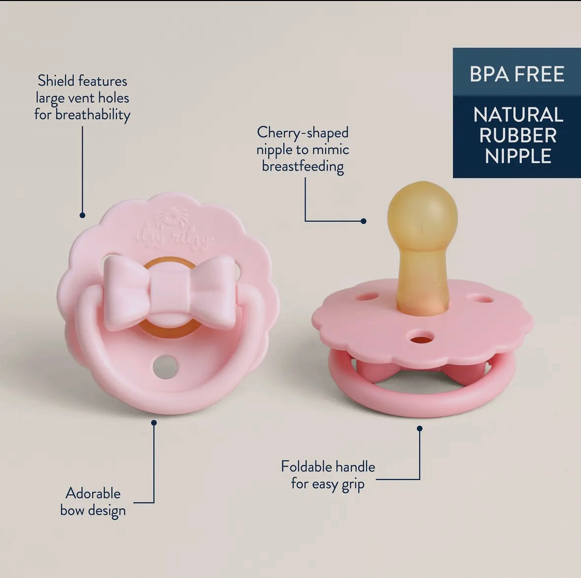 *New* Itzy Soother™ Natural Rubber Paci Sets: Pink Bow 0-6 M