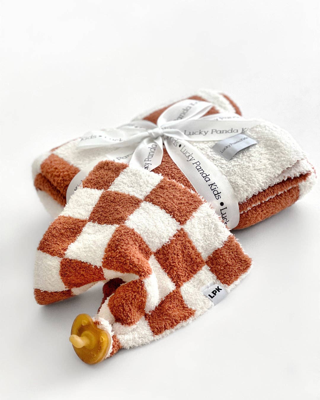 Checkered Plush Baby Lovey | Copper