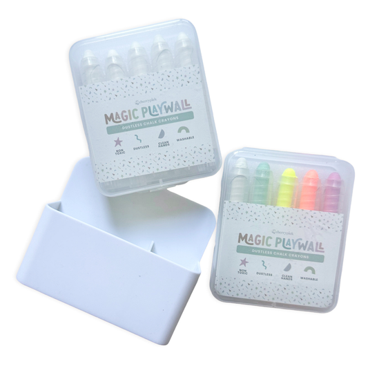 Dustless Chalk Crayons + Magnetic Holder Bundle for Magic Playwall: White