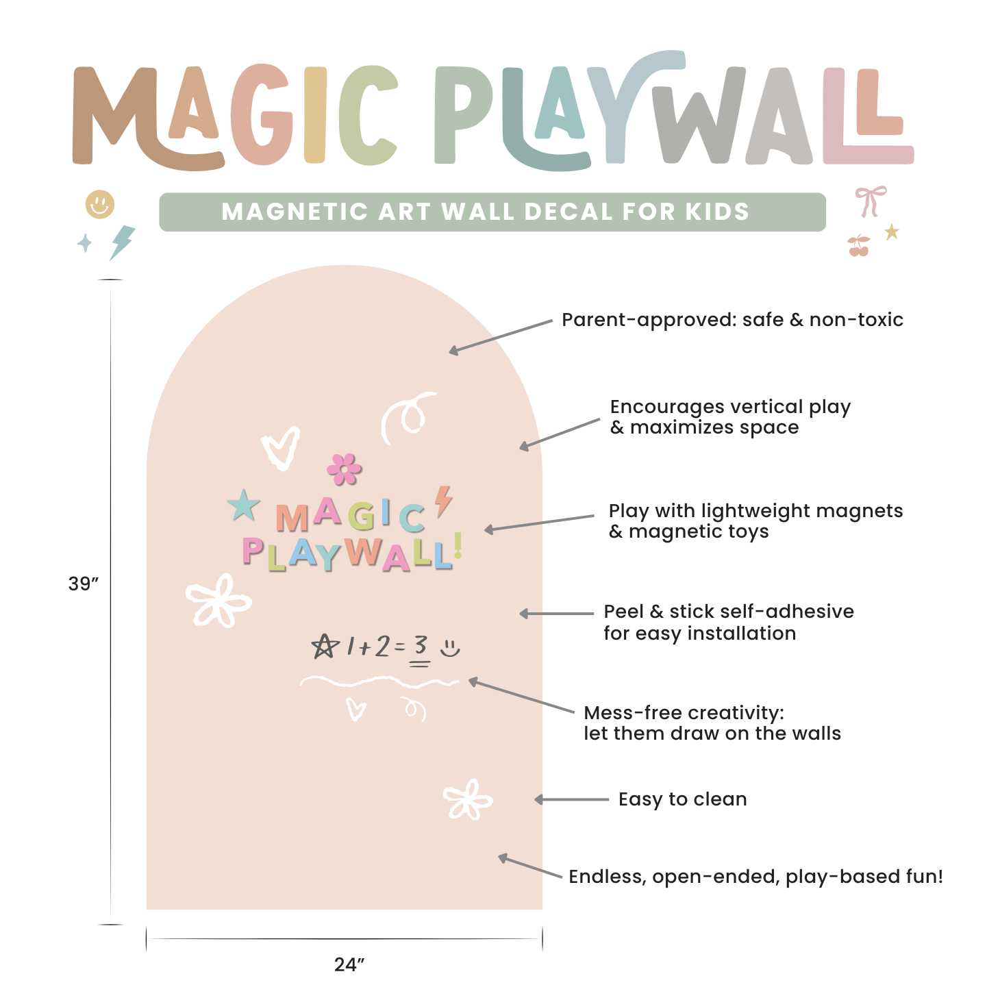 Magic Playwall - Arch Magnetic Wall Decal for Kids: Blush