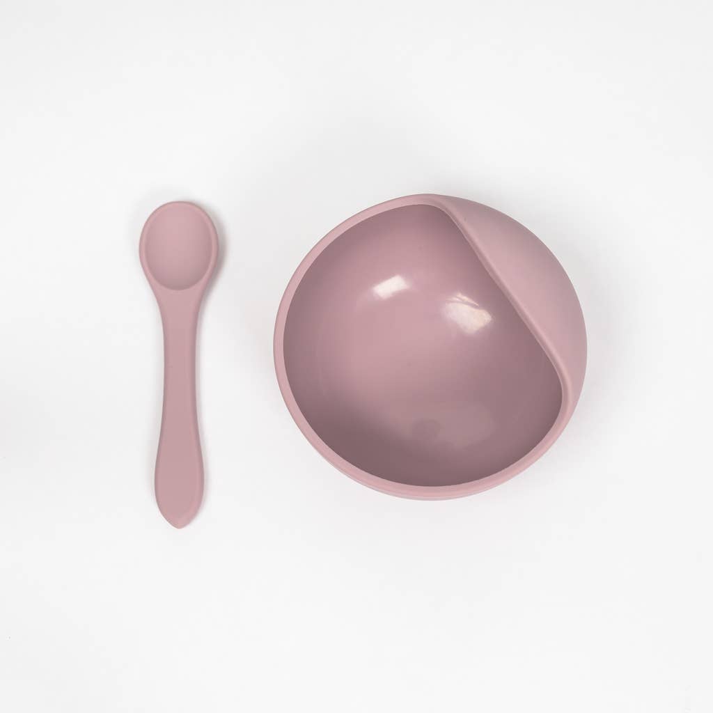 Pale Mauve Silicone Suction Bowl and Spoon Set