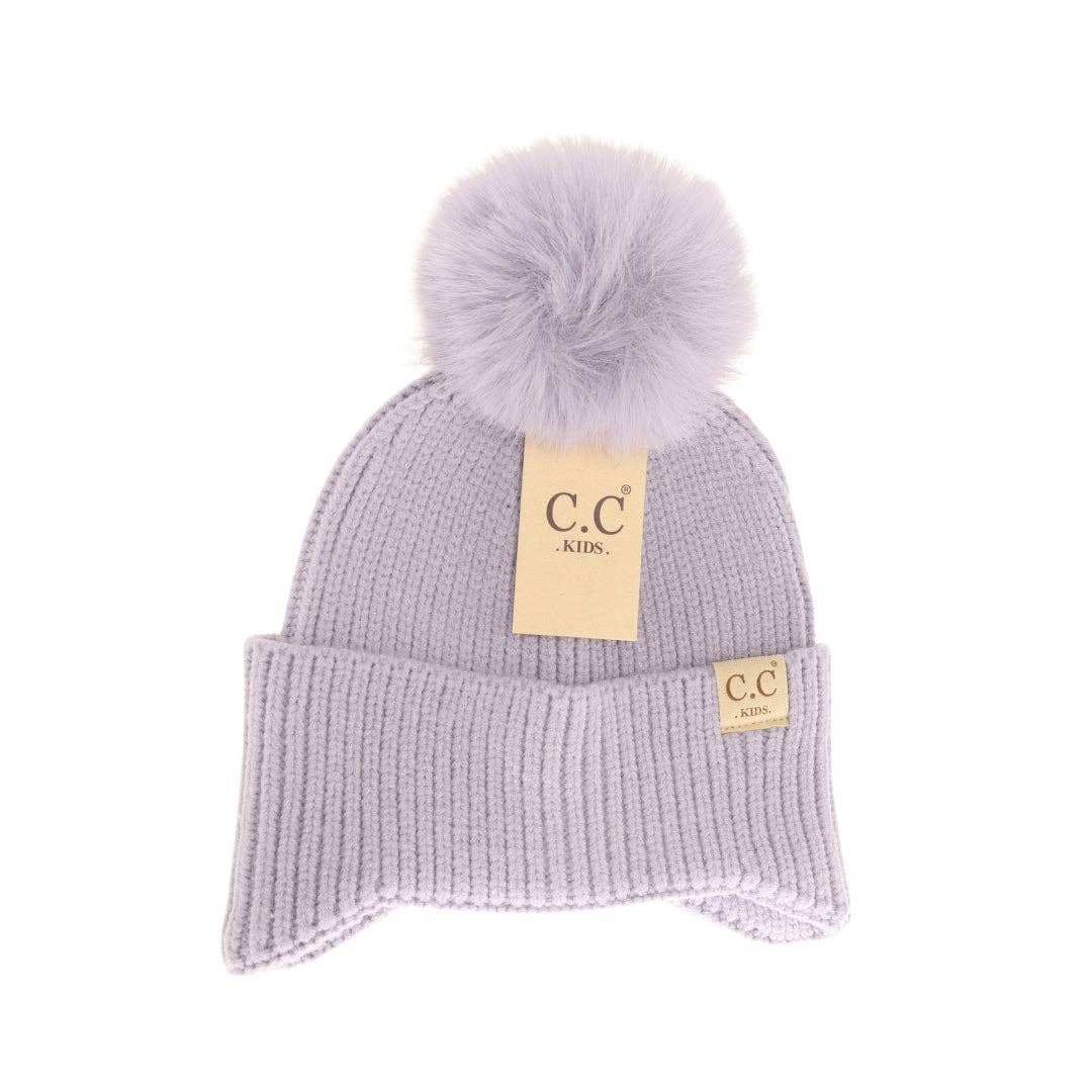 KIDS C.C Double Pom Beanie with Ear Flaps: Pink