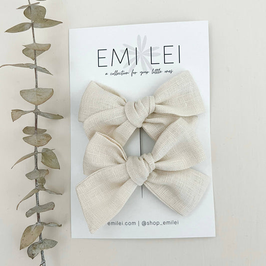 Pigtail Bow Clip Set - Ivory