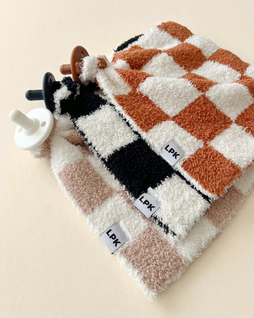 Checkered Plush Baby Lovey | Copper